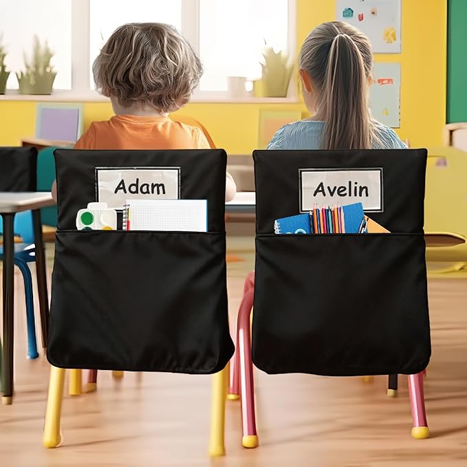 12 Pack 19.5 x 16.5 Inch Student Chair Pockets for Classrooms,Seat Sacks Organizer for K-2 Students to Storage,Chair Back Buddy Pocket with Name Tag Slot, Classroom Must Haves