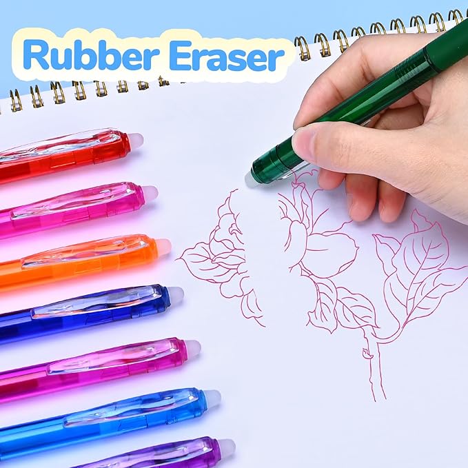 Temiary 12Pcs Erasable Gel Pens Multicolor, Easy to Erase No Smudge, Fine Point Colorful Pen Smooth Writing for Note Taking, Assorted Color Ink for School Office Stationary (0.7 mm)