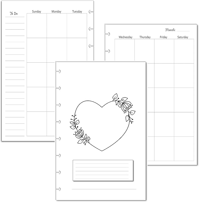Undated Monthly Calendar Refills for Letter, Junior, Classic, Skinny, Mini size Discbound Planners Fİtts Happy Planners Levenger Circa TUL Staples Arc Notebook Office (8-Disc, 5.5"x8.5", Love)