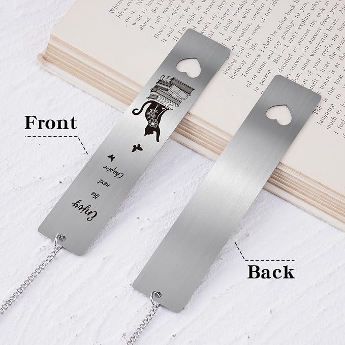 Cute Cat Metal Bookmark - 2 PCs Enjoy The Next Chapter Bookmarks Reading Women Men Teachers Retirement Gifts Book Markers Pendant Book Cat Lovers Readers Students Family Friends Birthday