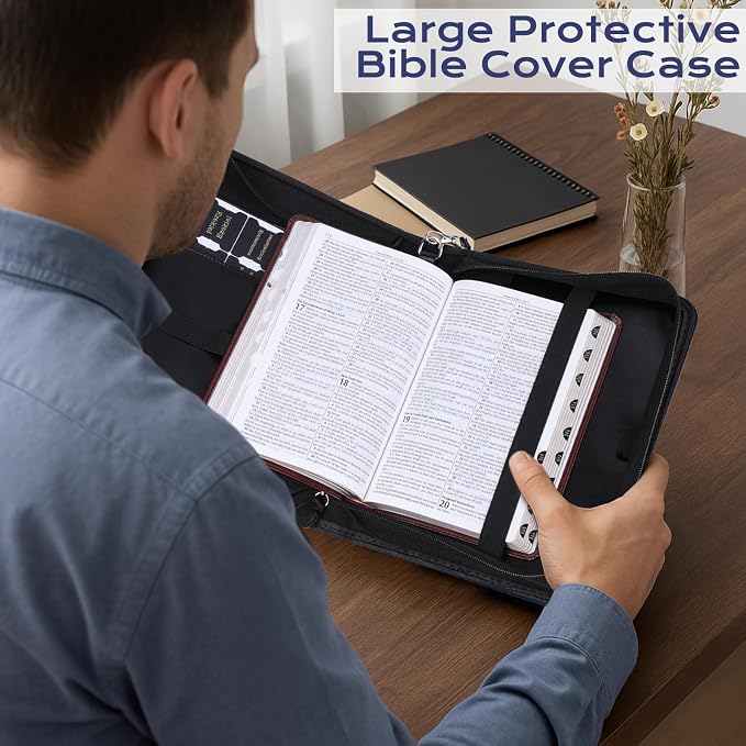 XKDOUS 20 Pcs Men's Bible Cover Kit Leather Carrying Book Cases Large Bible Bag with Handle, Study Supplies Carrier Organizer Father Day Christian Gift for Dad, Mom, Men, Women