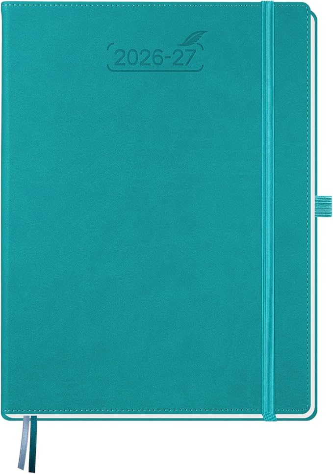 BEZEND Weekly Planner 2026-2027 (8.5" x 11") with Hourly Timeslots (Jul 26-Dec 27) 18 Months Academic Calendar & Monthly Tabs, Ideal for Students, Work & Home, PU Leather Hardcover -Turquoise