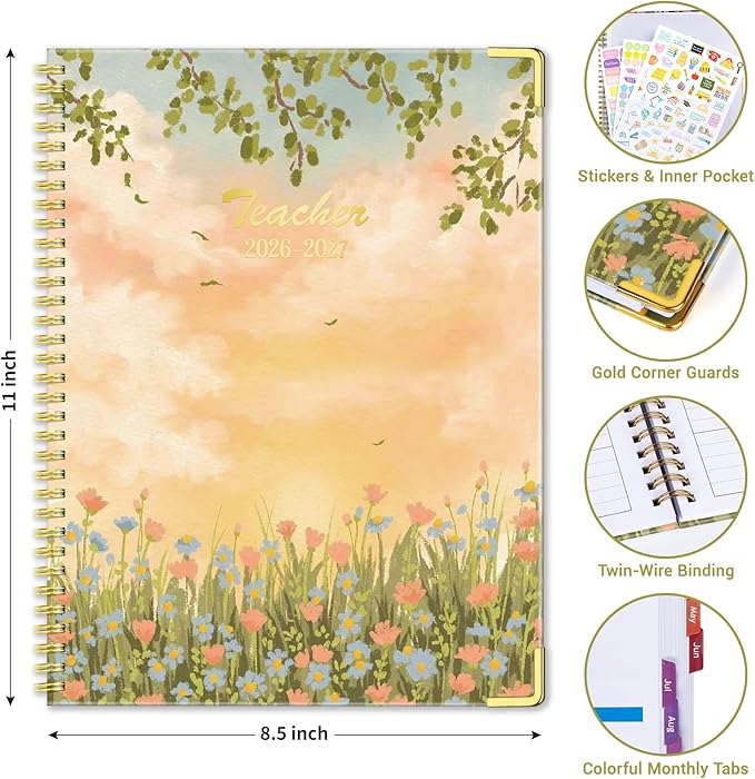 Teacher Planner 2026-2027 Academic Year, Jul.2026 - Jun.2027, 8.5" x 11" Lesson Planner Book for Teachers, Teacher Planners with Colorful Monthly Tabs for Homeschool & Classroom Organization - Orange