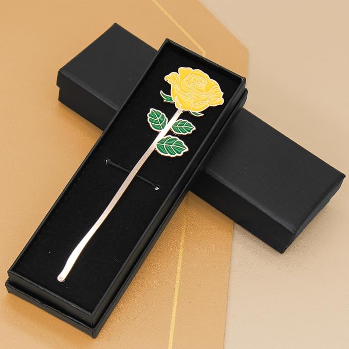 Metal Yellow Rose Bookmark Gift, Bookmarks for Women Mother's Day, Girlfriend and Friend Graduation, Teacher's Day, Thanksgiving, Cute Bookmarks Gift for Book Lovers