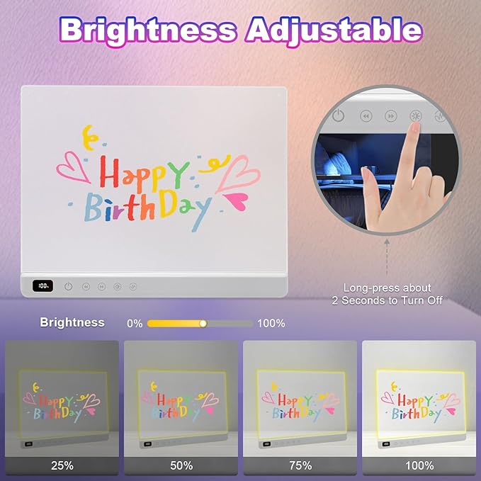 Cosmody Rechargeable LED Drawing Board for Kids, Large 16" Light Up Drawing Pad with 8 RGB Colors & 6 Dynamic Modes, Neon Art Dry Erase Board with Tracing Book & 7 Markers,Creative Gift for Girls Boys