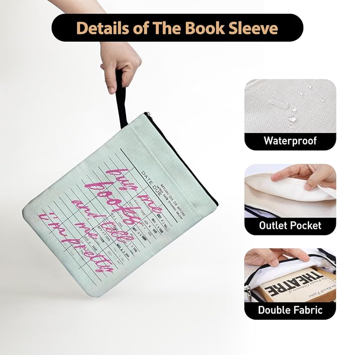 Buy Me Books and Tell Me I'm Pretty Book Sleeve for Women Book Lovers, Vintage Book Covers Protector for Paperbacks with Handle & Zipper for Bookish, Book Club Reading Accessorie Gifts for Chritsmas