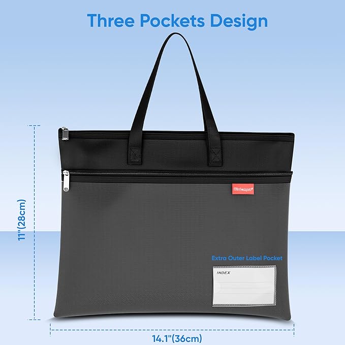 Wisdompro Waterproof Zipper Pouch, Large Mesh File Bag with Handle, Durable Triple Pocket Document Storage for Cross Stitch, Puzzle Project, Travel and Office - Black