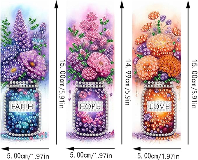 ARTopet 3Pcs DIY Diamond Art Painting Bookmarks with Colorful Butterfly Pendant PET Bookmark Ornament Double Sided Pattern Single Sided Diamond Book Marker Clip Gifts Tags-Bouquet