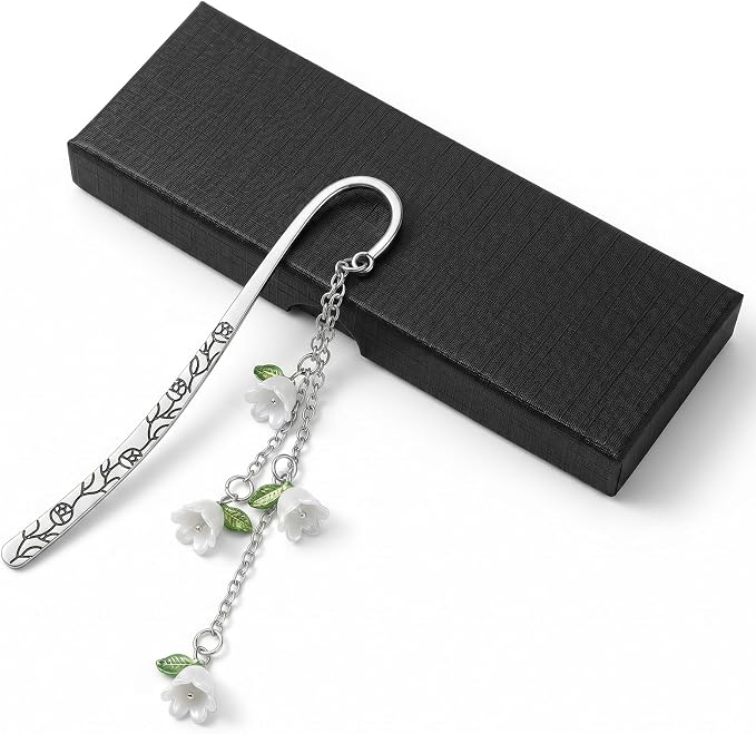 Metal Bookmark Hooks Flower Book Mark for Reading, Book Lovers Gift Books Beaded Charm Pretty and Aesthetic Books Accessories Personalized Silver Bookmarks