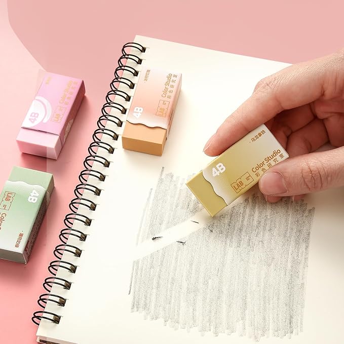 M&G 6 Pcs Pencil Erasers, Assort Color Rectangular Writing Erasers for School Office, Art Erasers for Drawing (Milk Tea Color)