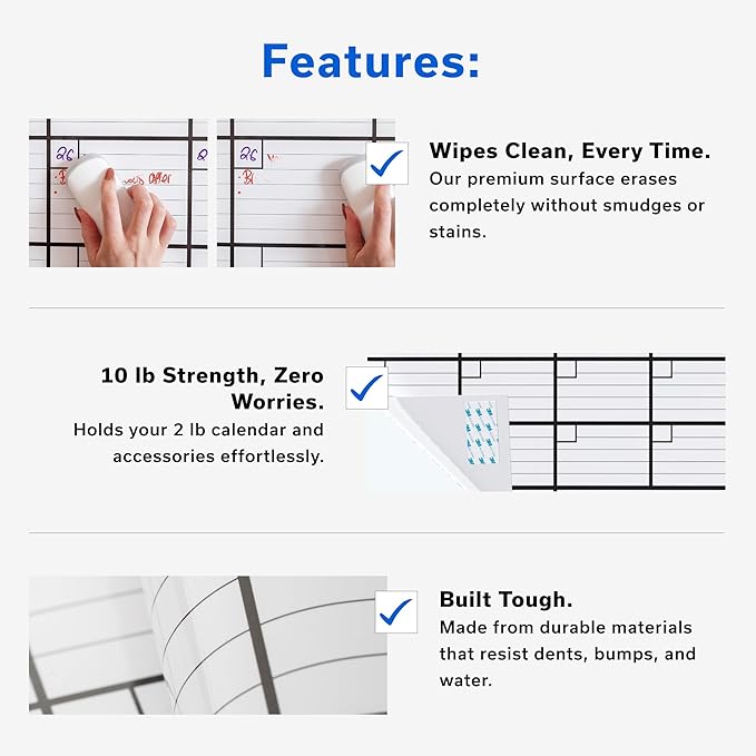 3 Month Dry Erase Calendar for Wall, 40x17, 3 Month Wall Calendar Dry Erase, Big White Board for Office, Home & School, Giant Erasable Whiteboard, Jumbo Monthly Undated Reusable White Board Planner