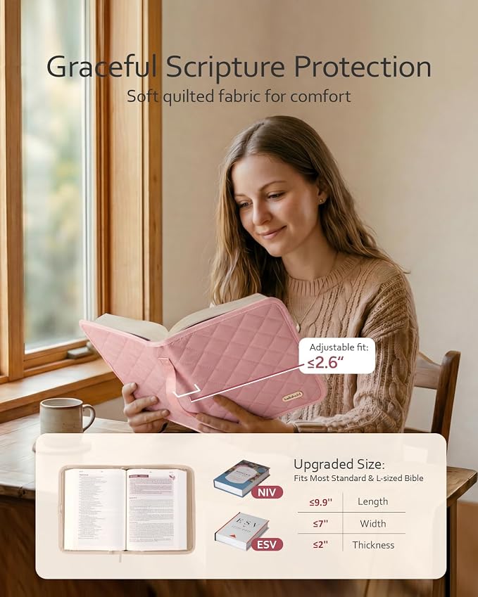 BellaHold Large Bible Bag with Bible Cover Case for Women, Church Bag with Bible Study Supplies & Shoulder Strap, Quilted Bible Tote Bag, Christian Gift for Women, Navy