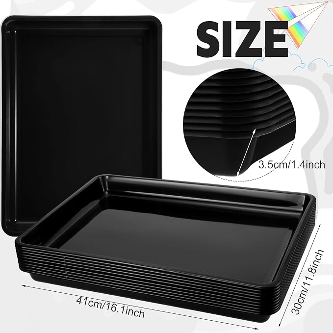 Hoteam 10 Pcs Flat Storage Organizer Tray Bin Paper Tray for Classroom Plastic Stackable File Organizer for School Office Teacher Book Organization(Black,16.14 x 11.81 x 1.38 Inch)