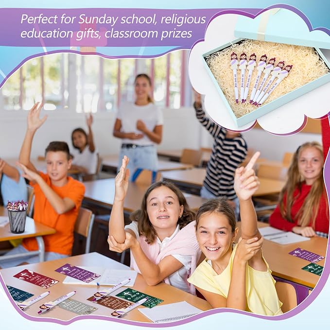 CroBlissful 48 Pcs Easter Pens Jesus Pens Bulk Christian Gift for Kid Jesus Loves You Sunday School Prize Religious Easter Gift Bible Verse Ballpoint Pen with Bookmarks for Catholic(Classic Style)