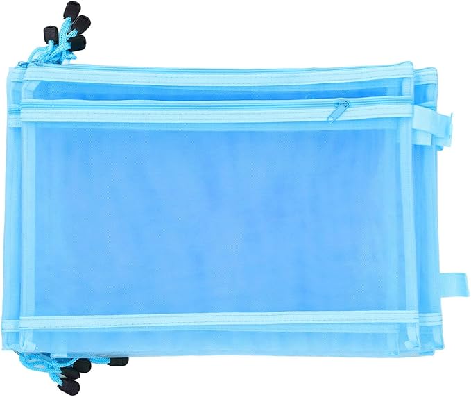 10PCS Nylon Mesh Zipper Pouch Bags, Double Layer A4 Document Organizer Puzzle Storage Bag with Handle for Board Games Home School Office Supplies (Blue)