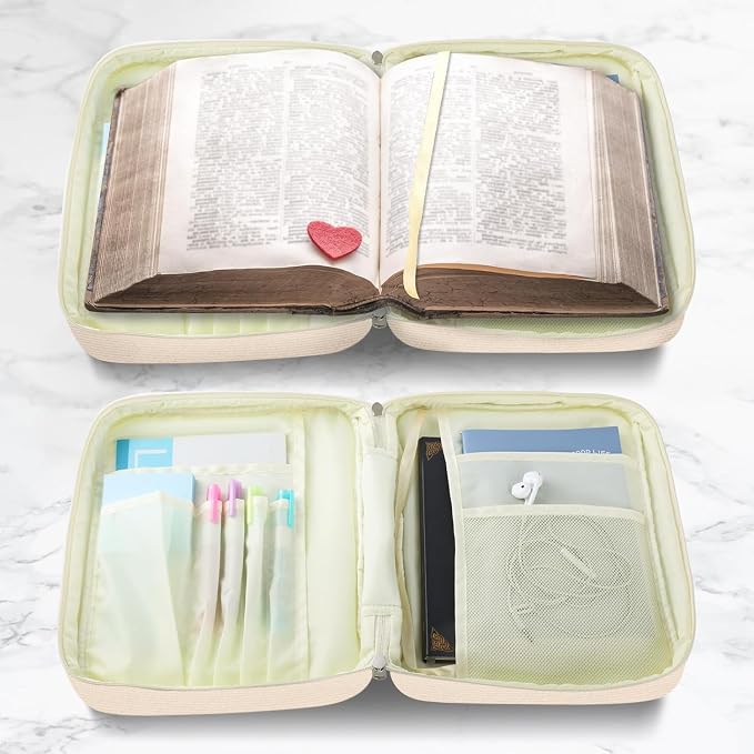 WOBAGMEN Bible Cover Case for Women,Large Bible Tote Bags Organizer Corduroy Carrying Case for Girls,Bible Study Supplies Accessories Christian Gifts for Women (Fairy, M)