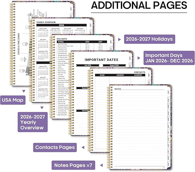 2026 Planner, Weekly and Monthly Calendar Planner Book, January 2026 - December 2026, Hardcover Spiral Planner with Monthly Tabs, Notes Pages, Perfect for Women & Men, A4 (8.5" x 11") - Violet