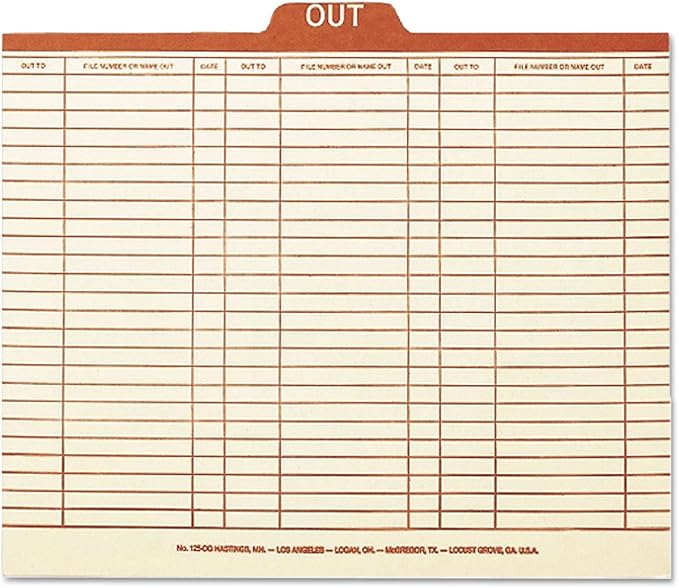 Smead Out Guide Printed Forma Style, 1/5-Cut Tab Center Position, Guide Height, Letter Size, Manila, 100 per Box (51910)