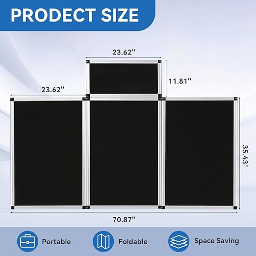 LITTLE TREE 3+1 Panel Trade Show Presentation Board, 70.8" x 35.4" Portable Panel Display, Folding 3 Panel Exhibition Boards Double Sided Tabletop Display Black Hook & Loop-Receptive Fabric with Bag