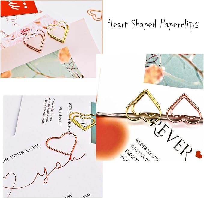 30Pcs Adorable Rose Gold Fancy Paper Clips Set, Cute Shaped Metal Clips with Travelers Accessories for Planner & Journal Supplies, Creative Decorative Bookmarks for Office School Home Organization