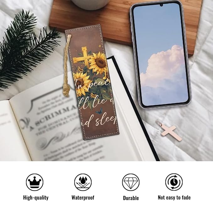 Autumn Cross Sunflower Bookmarks for Book Lovers Bookmark Turtle 2 PCS Leather Bookmarks for Women, Men, Book Lovers, Page Markers for Students Teachers Reading