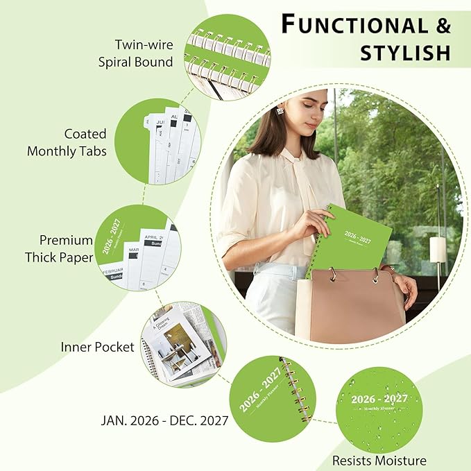 Ymumuda 2026 Planner-2 Year Monthly Planner 2026-2027, JAN.2026 - DEC.2027, 8.5" x 11", 26-27 Monthly Calendar,Large Planner with Spiral Bound, 24 Months Perfect for School OfficeSchedule
