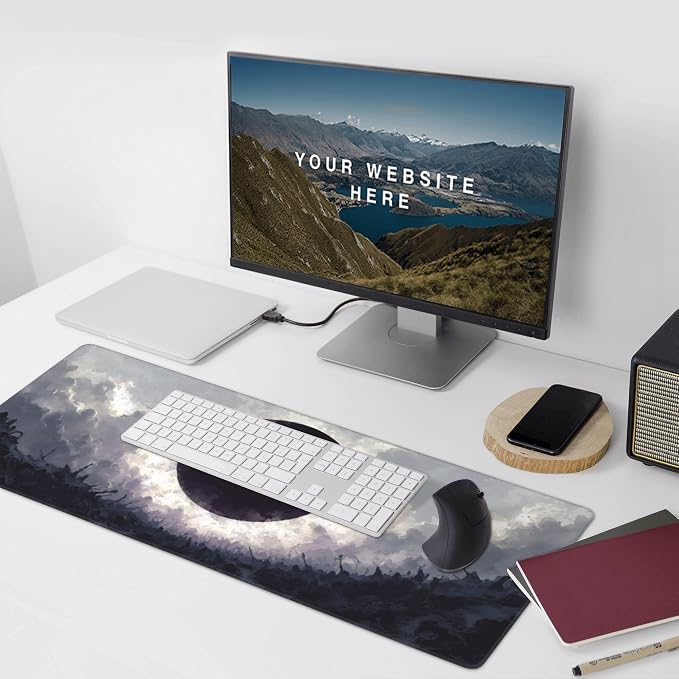 Large Gaming Mouse Pad, 35.4x15.7 Inch Dark Eclipse Fantasy Desk Mat with Non-Slip Base and Stitched Edges for Computer Keyboard and Mouse