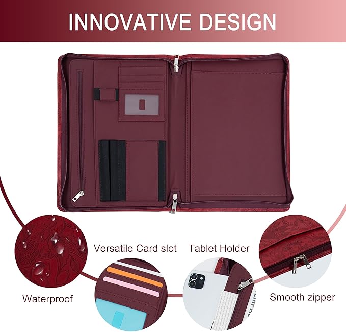 Elegant Multi-Function Leather Portfolio Organizer with A4 Notepad, Tablet and Phone Holders – Perfect for Business Professionals, Students, and Entrepreneurs – Ideal for Meetings, Conferences