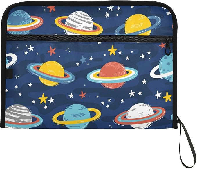 13 Pockets Expanding File Folder Planets and Stars Doodle with Sticky Labels Accordion File Folder Document Organizer Letter Size A4 Papers Expandable File Keeper