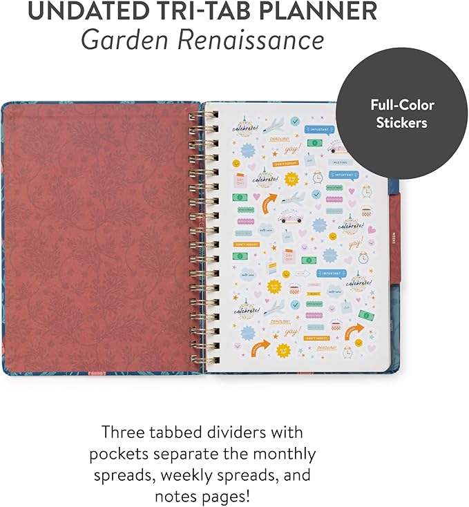 Orange Circle Studio Undated Tri-Tab Planner, Garden Renaissance