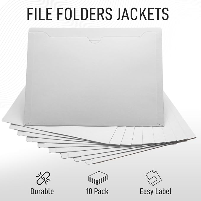 White File Jackets, Flat-No Expansion, Letter Size, Reinforced Straight-Cut Tab, 10 Pack (White)