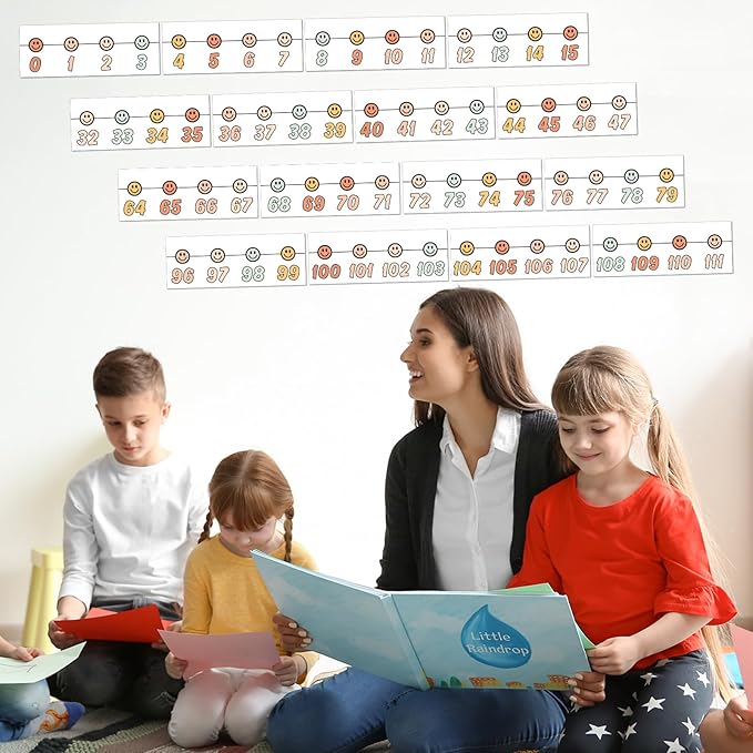 Whaline 32 Pcs Boho Number Line Bulletin Board Colorful Smile Face Number Line Boarder Strips Math Borders for Home Back to School Classroom Wall Decor