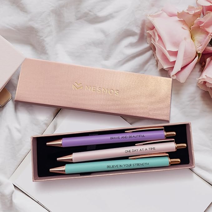 MESMOS 3Pk Fancy Pens for Women, Ballpoint Pens, Get Well Soon Gifts for Women, Breast Cancer Survivor Gifts, Comfort Items for Cancer Patients Must Have, Comforting and Thoughtful Gift