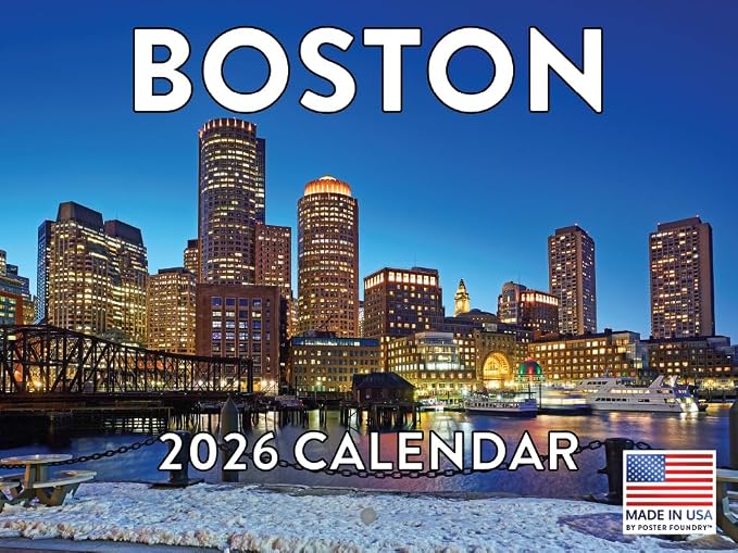 Boston Calendar 2026 Wall 12 Month Monthly MA Scenic Souvenirs Bostonian Themed Gifts | American Made In The USA