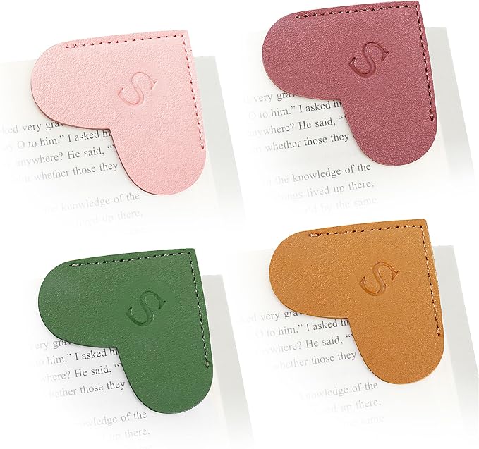 Personalized Initial Leather Heart Bookmark,Cute Corner Page Marker,Reading Accessories for Teachers Students Kids Book Lovers Women Gift,for School Office Home Supplies (S(4 Pcs))