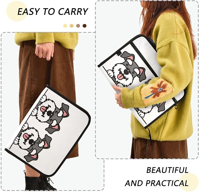Cute Schnauzer Dog 13 Pockets Expanding File Folder with Sticky Labels Accordion File Folder Document Organizer Letter Size A4 Papers Expandable File Keeper