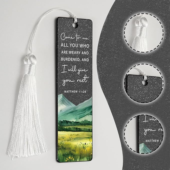 Christian Rest - Giving Bookmark, Comforting Gift for Believers, Uplifting Present for Weary Readers, Faith - Based Reading Gift, Unique Mountain & Scripture Design Bookmark, WCB48