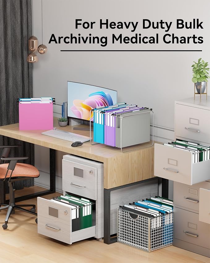 Ansook Plastic Hanging File Folders Letter Size, Expandable 4 Inch File Folders with 1/5-Cut Tabs, Pastel Hanging File Folder Organizer for for Filing Cabinet, Bulky Files & Medical Charts - 6 Pack