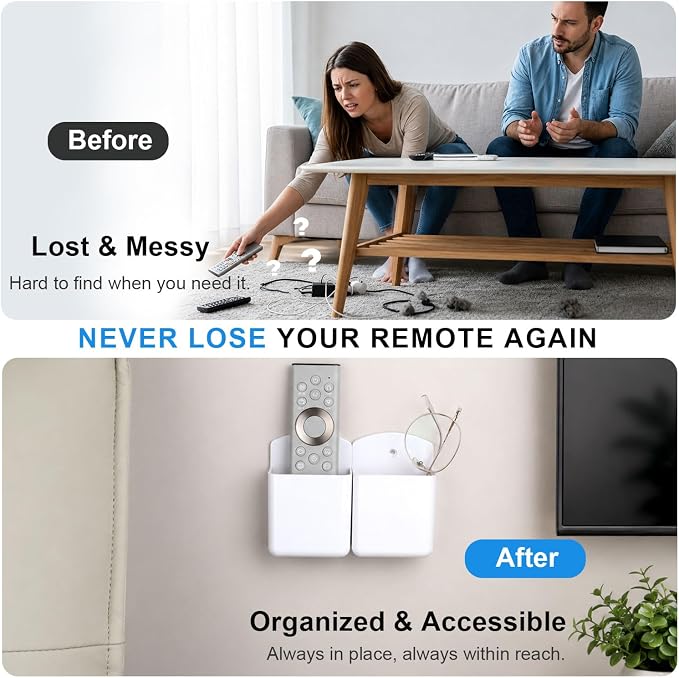 3 Pack Remote Control Holder Wall Mount, Adhesive Remote Holder with Screw Installation Storage Organizer for TV/Media/Air Conditioner Remotes For Home Office School White