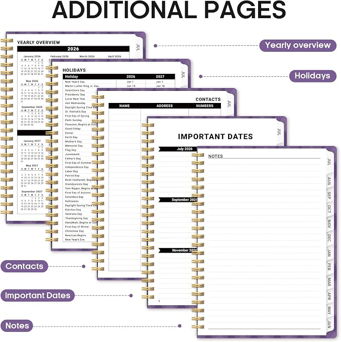 Planner 2026–2027, Academic Year Monthly & Weekly Calendar Book, Jul 2026–Jun 2027, Hardcover Organizer with Tabs, Student & Teacher Planner, 6.3" x 8.5", Purple Iris