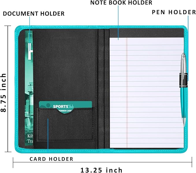 Lcjtop Padfolio/Portfolio Binder, Mini Padfolio Portfolio Binder 5 x 8 Legal Writing Pad, A5 Document Organizer Folder for Men Women, Columbia Blue.