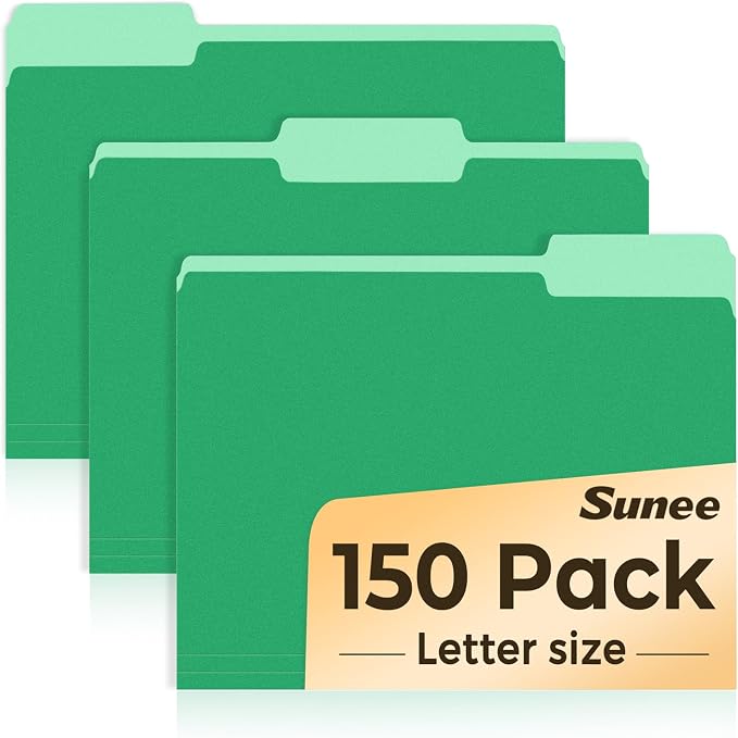 SUNEE File Folders, 150 Pack Manilla Folders 8.5 x 11, Colored File Folders Home Office School Supplies for Documents Files Paper, Green