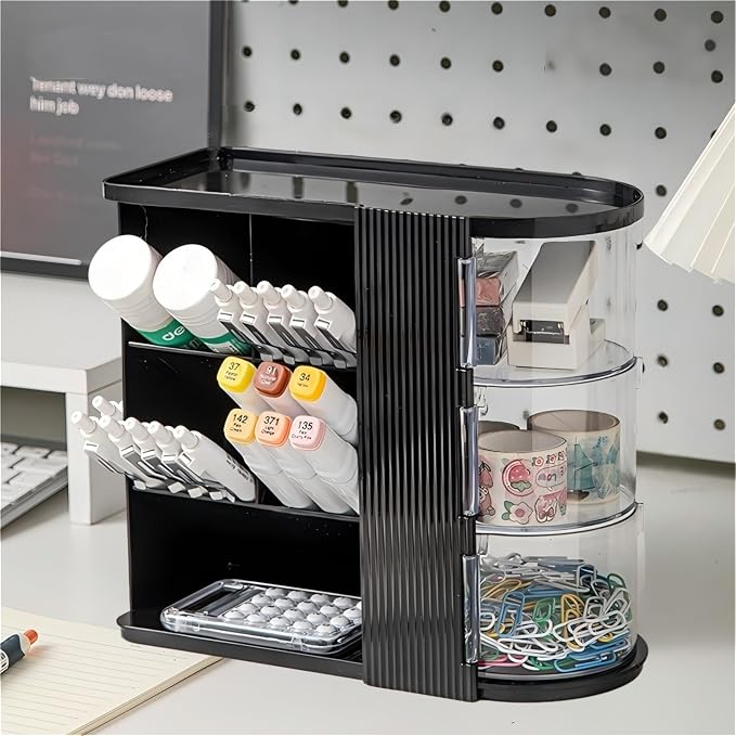 Desk Organizer with Pen Pencil Holder for Desk, Pen Organizer with 3 Drawers, Multi-Functional Desk Organization Deals and Accessories Desktop Storage for Office Home Art Supplies (Black)