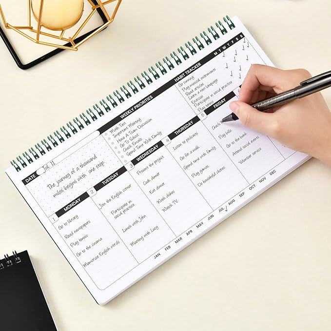 Weekly Planner 2026 – 11.2" x 6.3", Dark Green Spiral Bound, Thick Paper for Smooth Writing, Portable Size for Students, Teachers & Office Workers, 55 Weeks