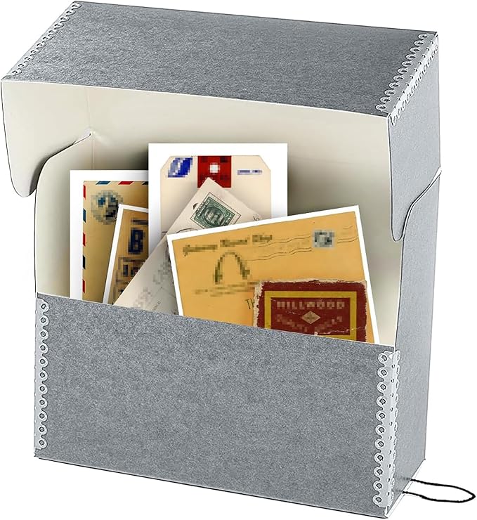 Lineco Archival Document Storage Box with Metal Edge, Acid-Free Gray Boxboard, Organize Files, Prints, Photos, Letter-Sized Case 12.5" x 10.5" x 5" Wide with 12 Folders