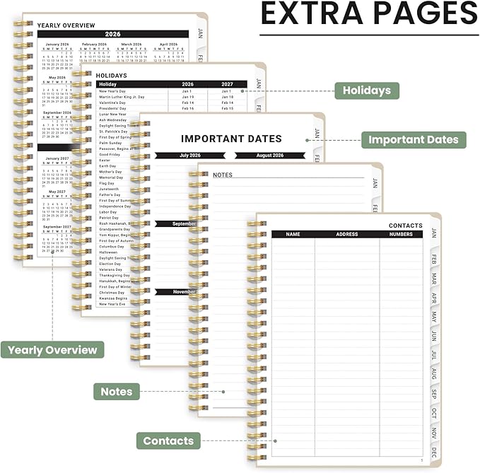 2026 Planner, Weekly and Monthly Calendar Planner for Women, Jan 2026 - Dec 2026, Hardcover Planning Agenda book with Tabs, Spiral Bound, Inner Pocket, Perfect for School Office Supplies, 6.3" x 8.5" - Pumpkin Patch