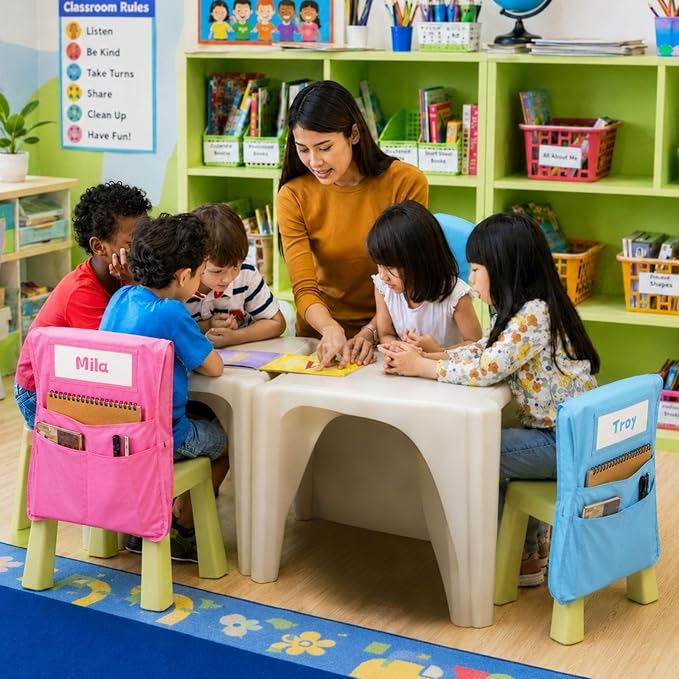 36pcs for Classroom 16.3x19.7inch Classroom Chair Pockets with Name Tag 3 Pockets Chair Organizer for Teacher Student School Office(Pastel)