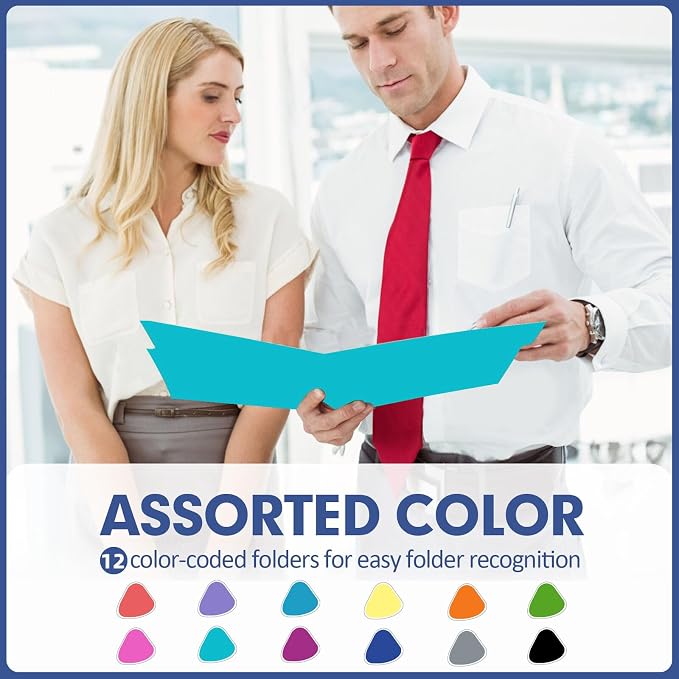 File Folder, PANDRI 170 Pack Colored File Folder, 1/3 Cut Tab, Letter Size, Assorted 12 Colors Filing Folder for Office School Business