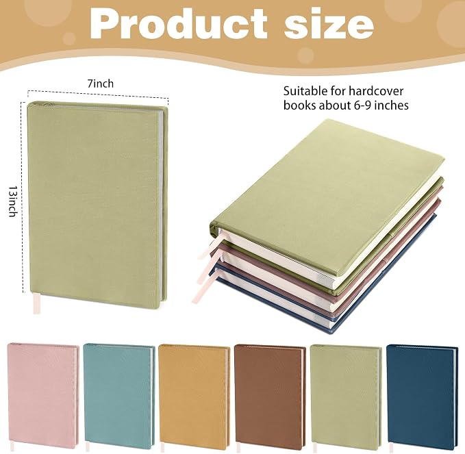 Gilprop 6 Pack Stretchable Book Covers 6-9 Inch Colored Fabric Reusable Book Protector Sleeve for Hardcovers Textbook Protection Supplies(Mixed Colors)
