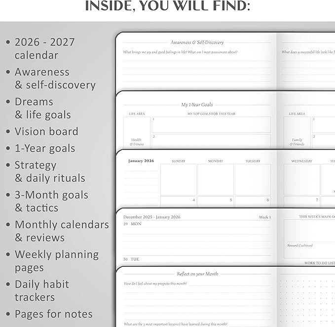 Legend Planner Jan 2026 – Jan 2027 Dated Weekly & Monthly Planner to Hit Your Goals, Increase Productivity & Live Happier. Organizer Notebook & Productivity Journal. A5 Hardcover (Mystic Gray)